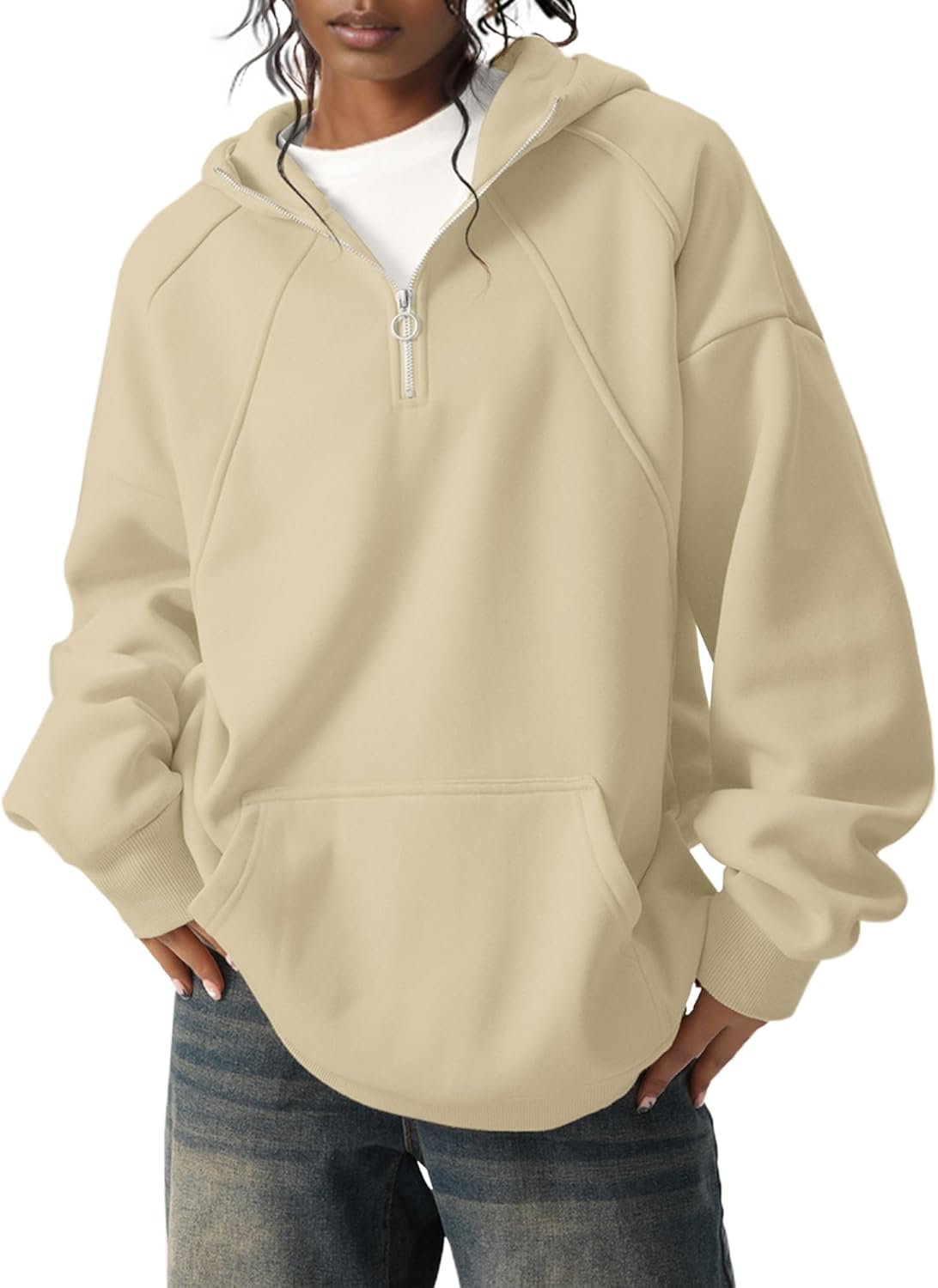 Quarter Zip Hoodies for Men Oversized Pullover Loose Fit Sweatshirt with Kangaroo Pocket