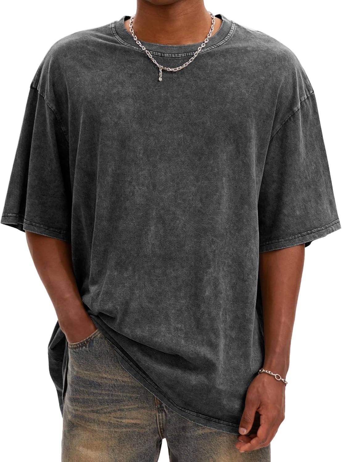 men Oversized T Shirts Vintage Cotton Acid Wash Heavyweight Loose Fit Tees Shirts Unisex Basic Tops for Men Women